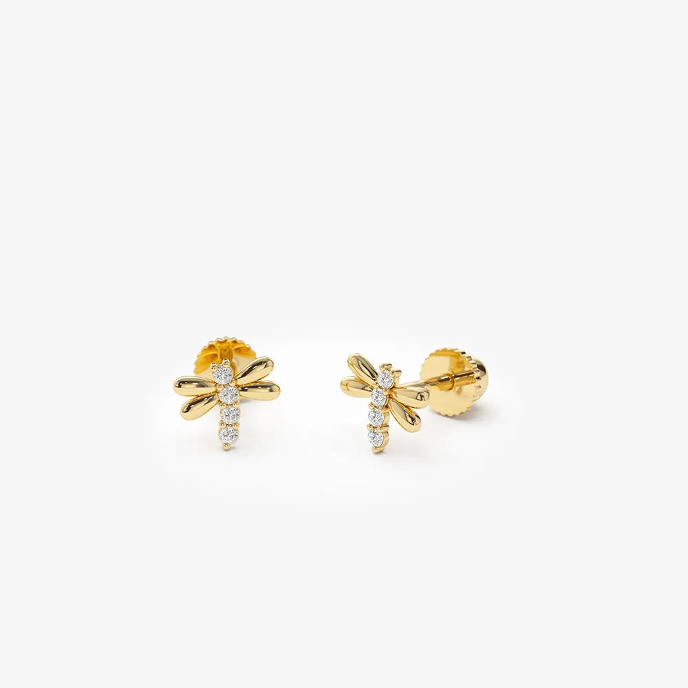 14k Gold Diamond Round Cut Bee Helix Piercing Single Earring 0.04 ctw