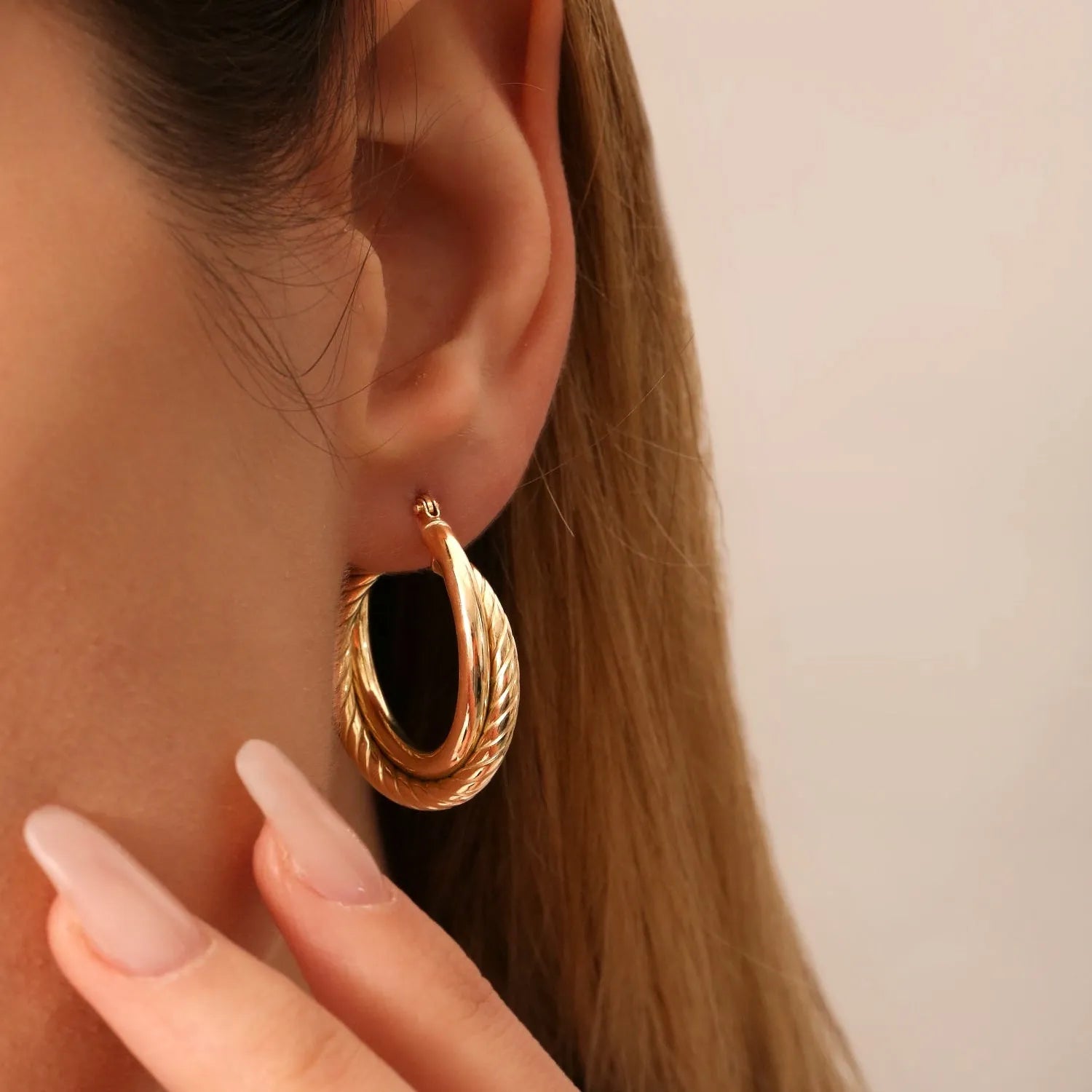 14k Solid Gold Intertwined Hoop Earrings 30mm