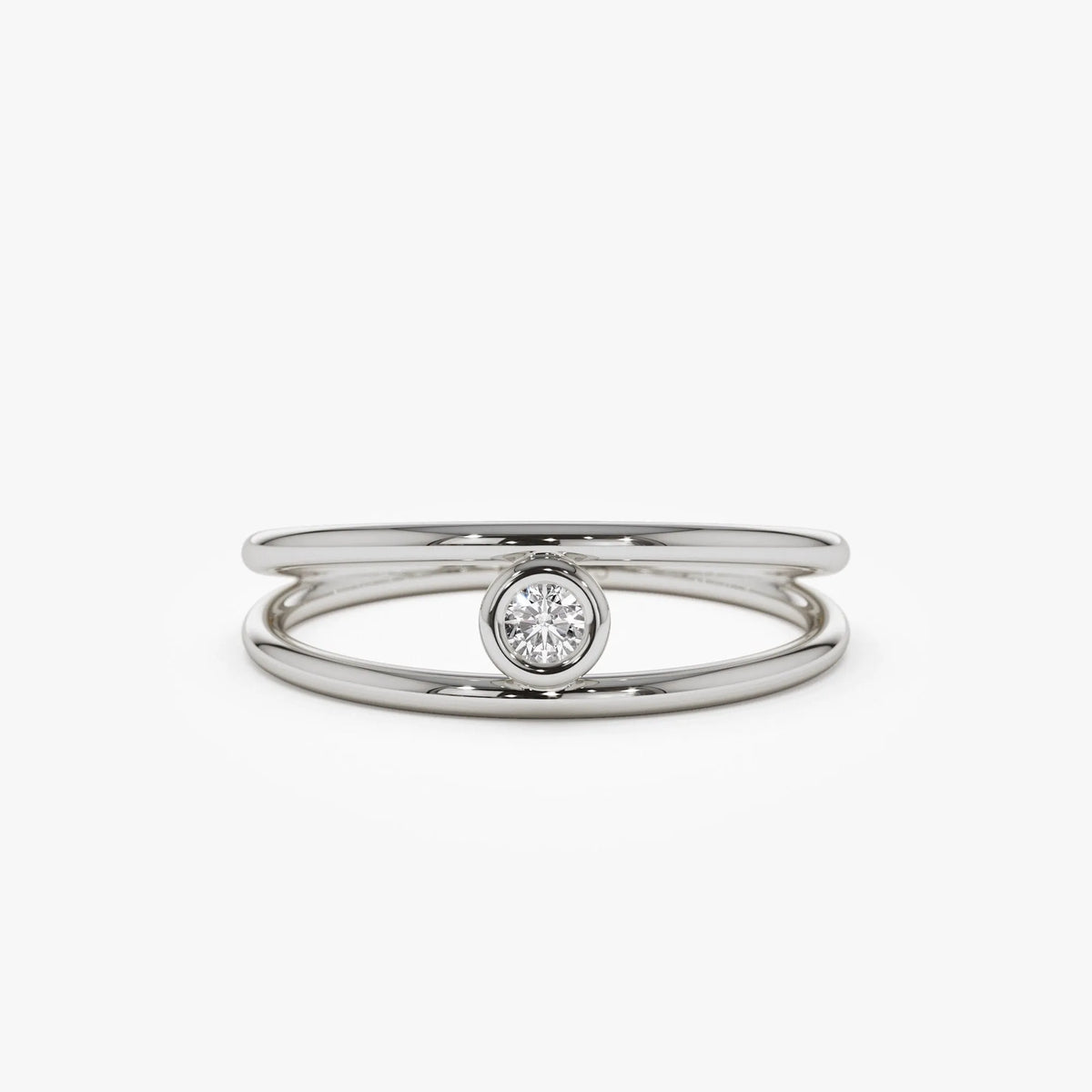14K Solid Gold Round Diamond Double Band Bezel Set Solitaire Ring 0.07 Carat