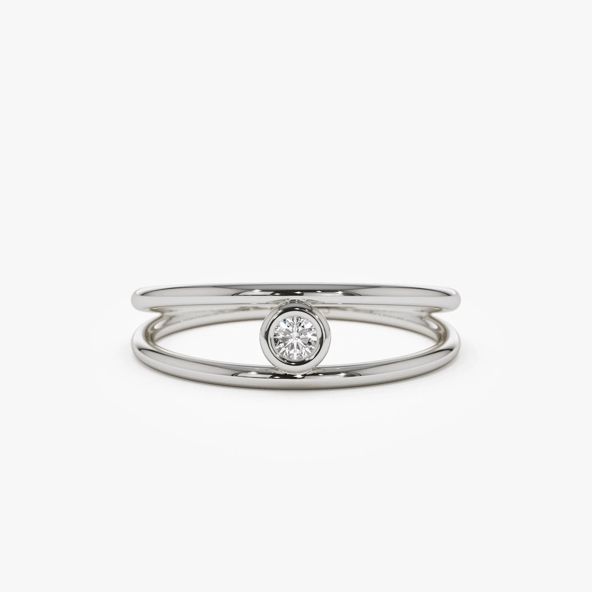 14K Solid Gold Round Diamond Double Band Bezel Set Solitaire Ring 0.07 Carat
