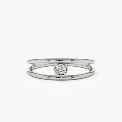 14K Solid Gold Round Diamond Double Band Bezel Set Solitaire Ring 0.07 Carat