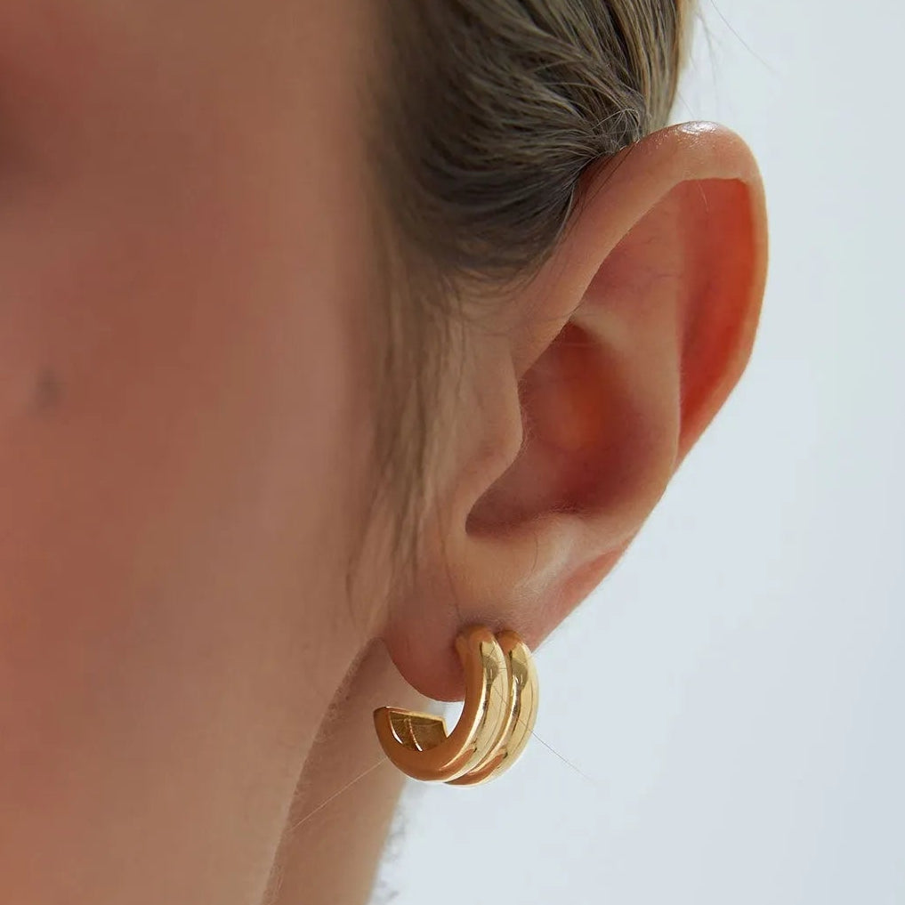 14k Solid Gold Twin C Hoop Earrings 10mm Inner Diameter 7.65mm Width