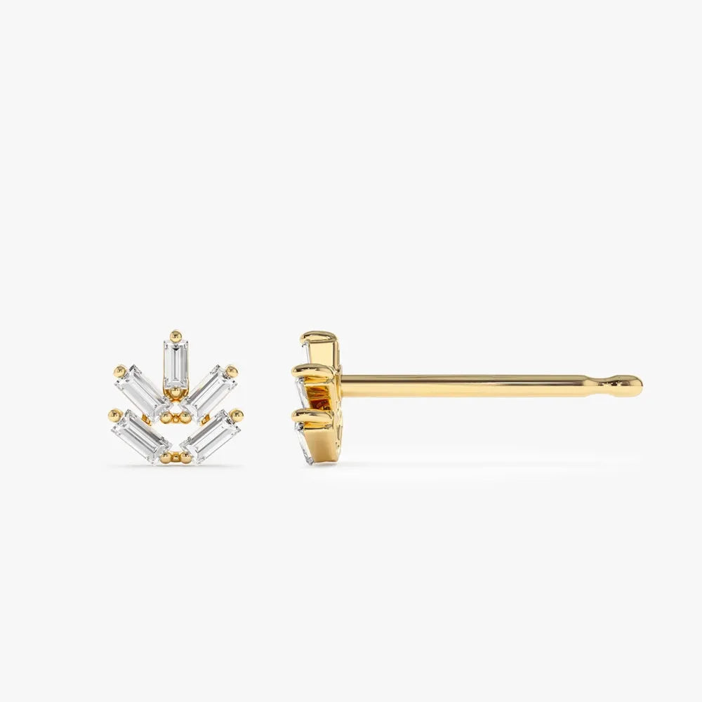 14k Gold Diamond Baguette Cut Minimal Stud Earrings 0.28 ctw