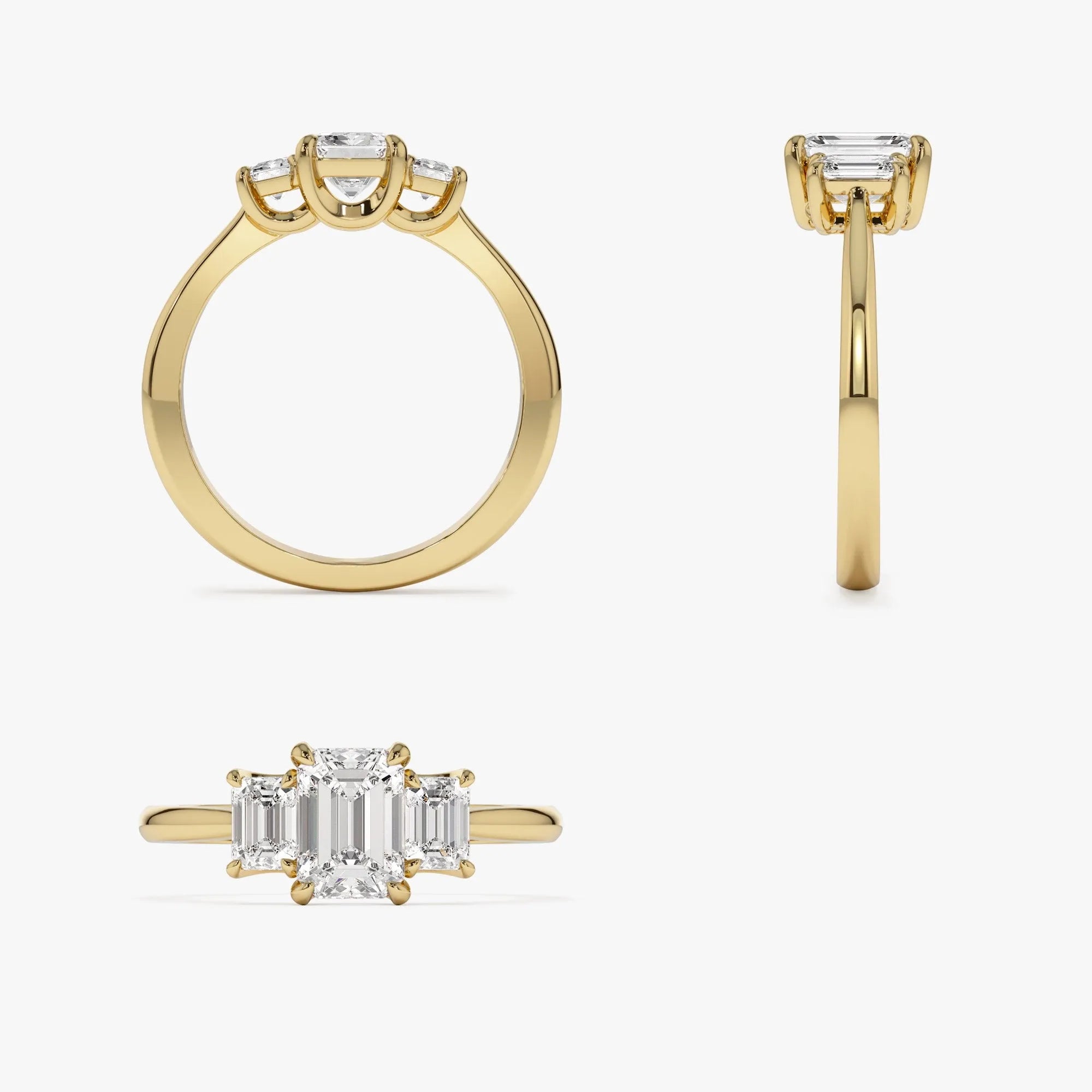 14k Gold 1.50 ctw Lab Grown Diamond Emerald Cut Three Stone Engagement Ring