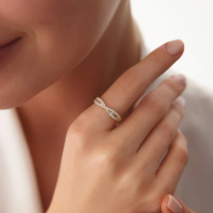 14k Gold Baguette and Round Diamond 0.40 Carat Nesting Wedding Band Ring