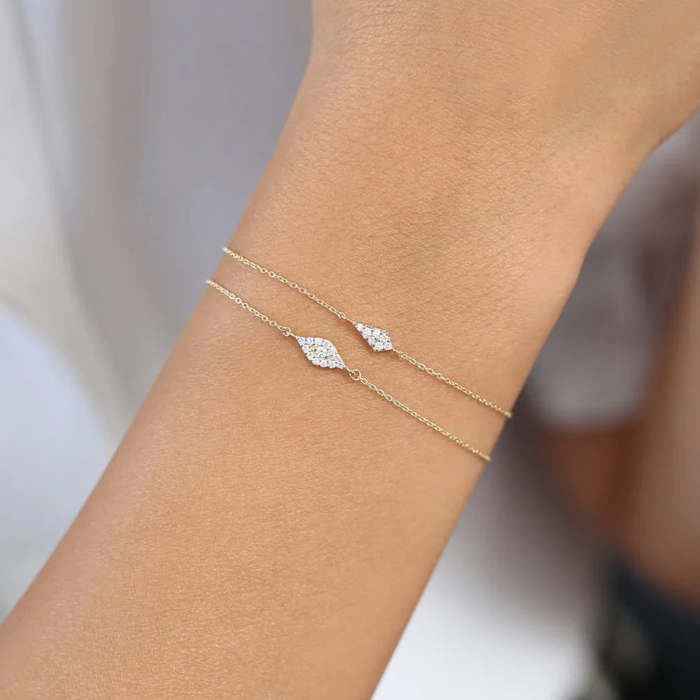 14K Solid Gold 0.10 CTW Round Diamond Pave Cluster Bracelet