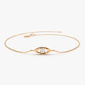 14K Solid Gold Round Diamond Evil Eye Bracelet Channel Setting 0.08 Carat