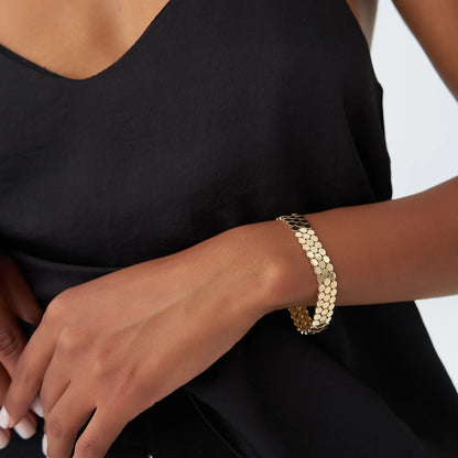 14k Gold Wide Bold Triple Strand Link Bracelet