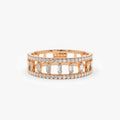 14K Solid Gold 0.40 Carat Baguette and Round Cut Diamond Double Row Micro Pave Ring