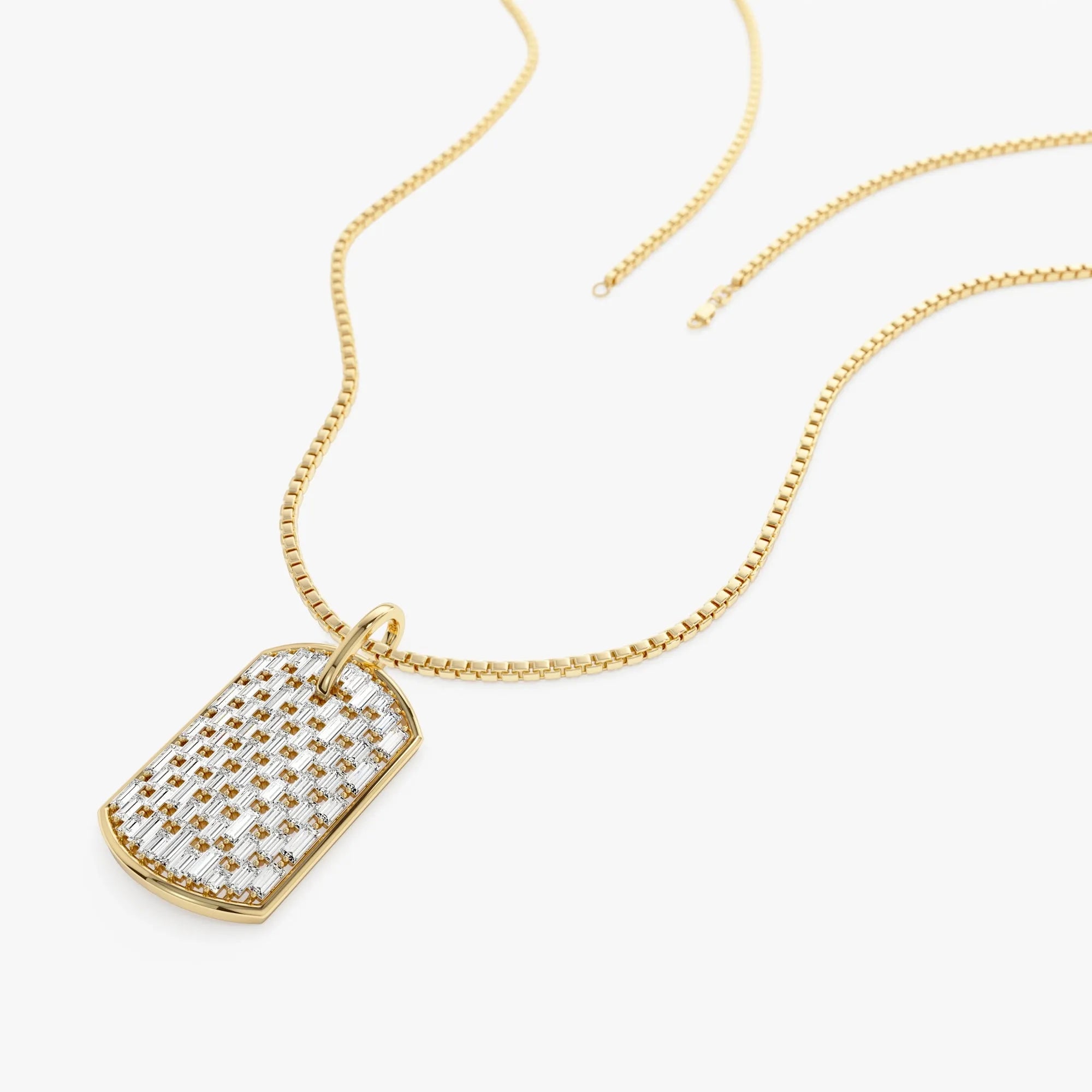 14K Solid Gold Baguette Diamond Dog Tag Pendant Necklace Prong Setting 1.25ctw