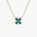 14k Solid Gold London Blue Topaz Pear Shaped Four Leaf Clover Necklace 0.80 Carat