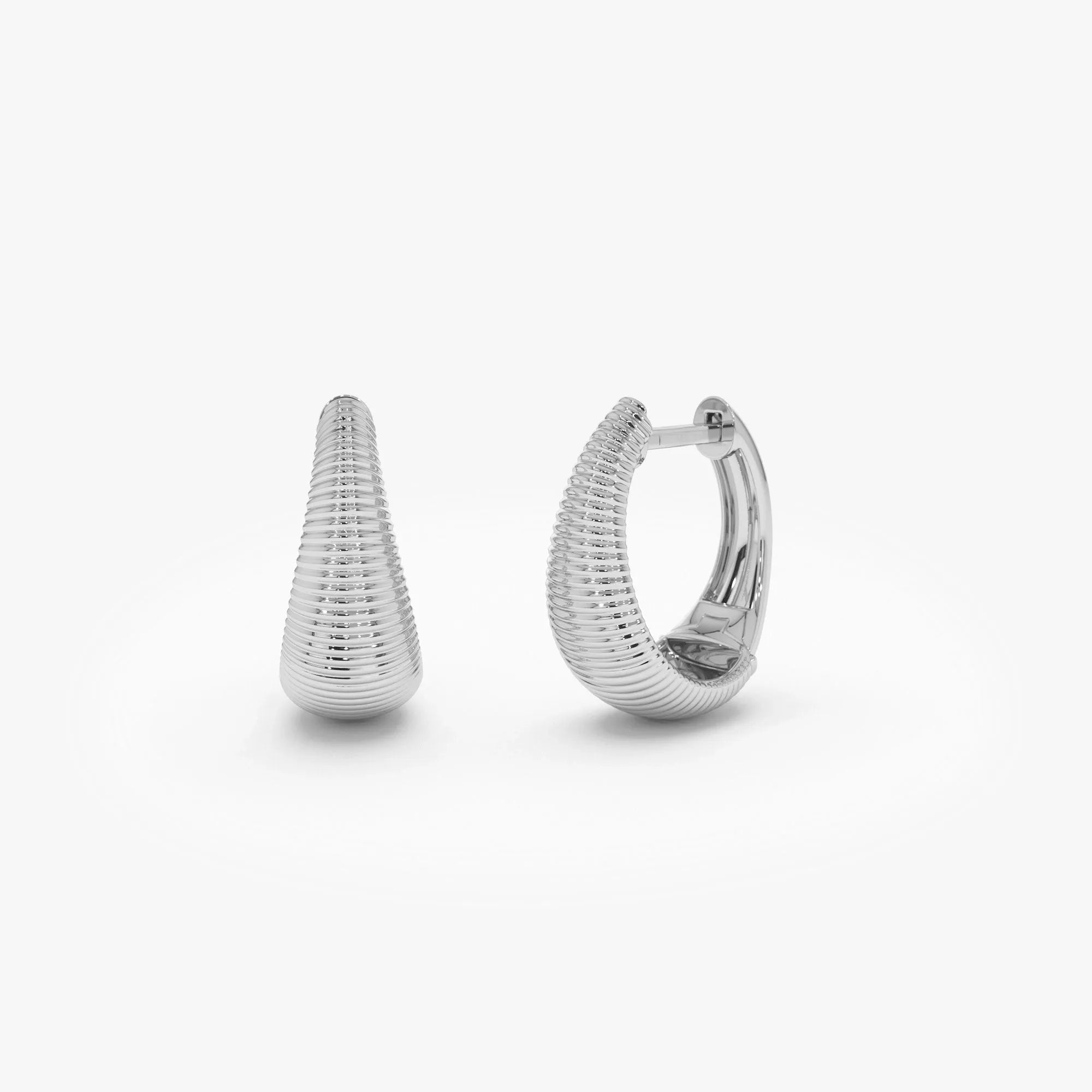 14k Gold Ribbed Teardrop Graduated Hoop Earrings 13mm 6.5mm Width