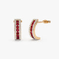 14k Gold Ruby and Diamond Round Cut Hoop Earrings 0.80 ctw