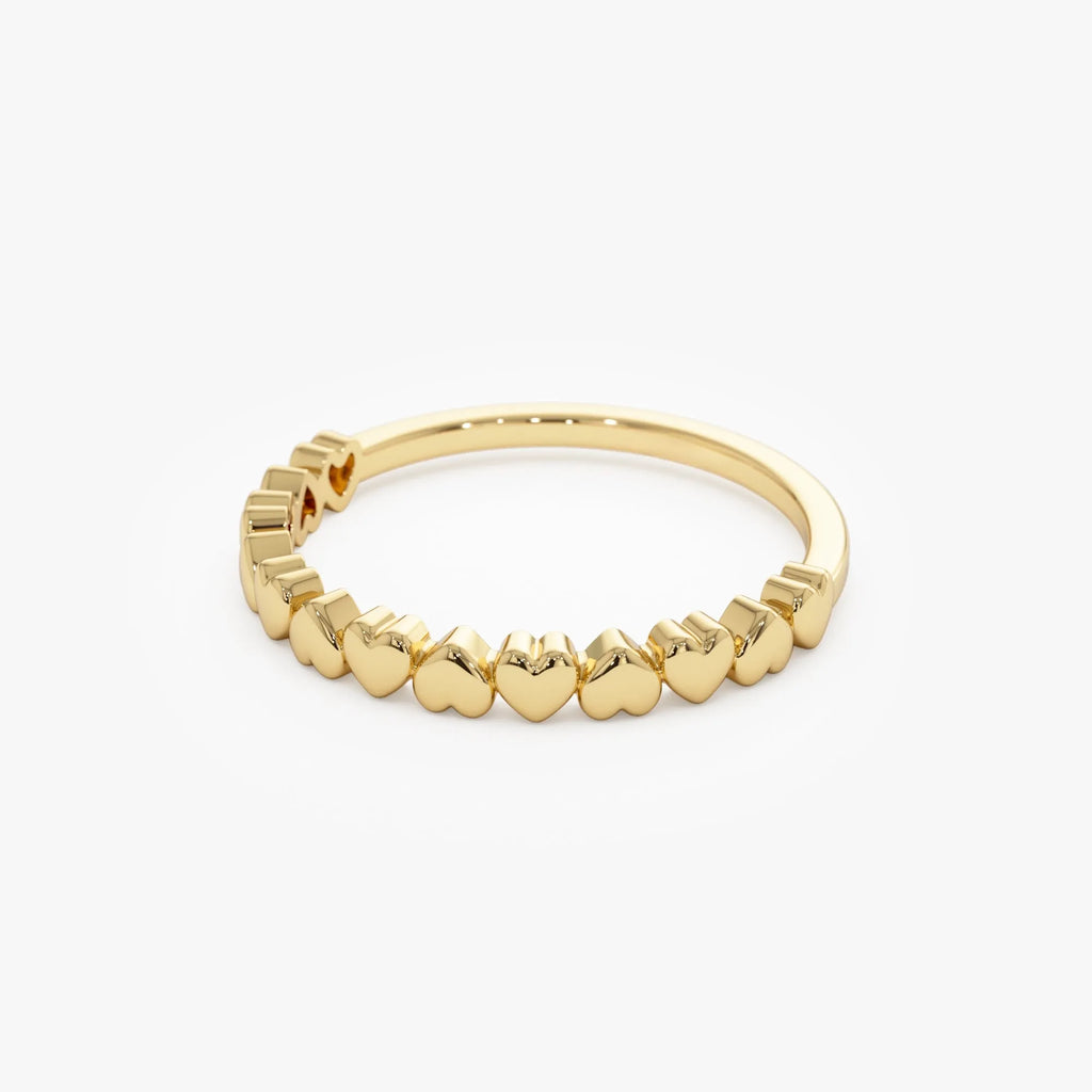 14k Solid Gold Heart Stackable Band Ring