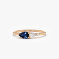 14k Gold Natural Sapphire and Diamond Pear Cut Ring Prong Setting 0.39 ctw