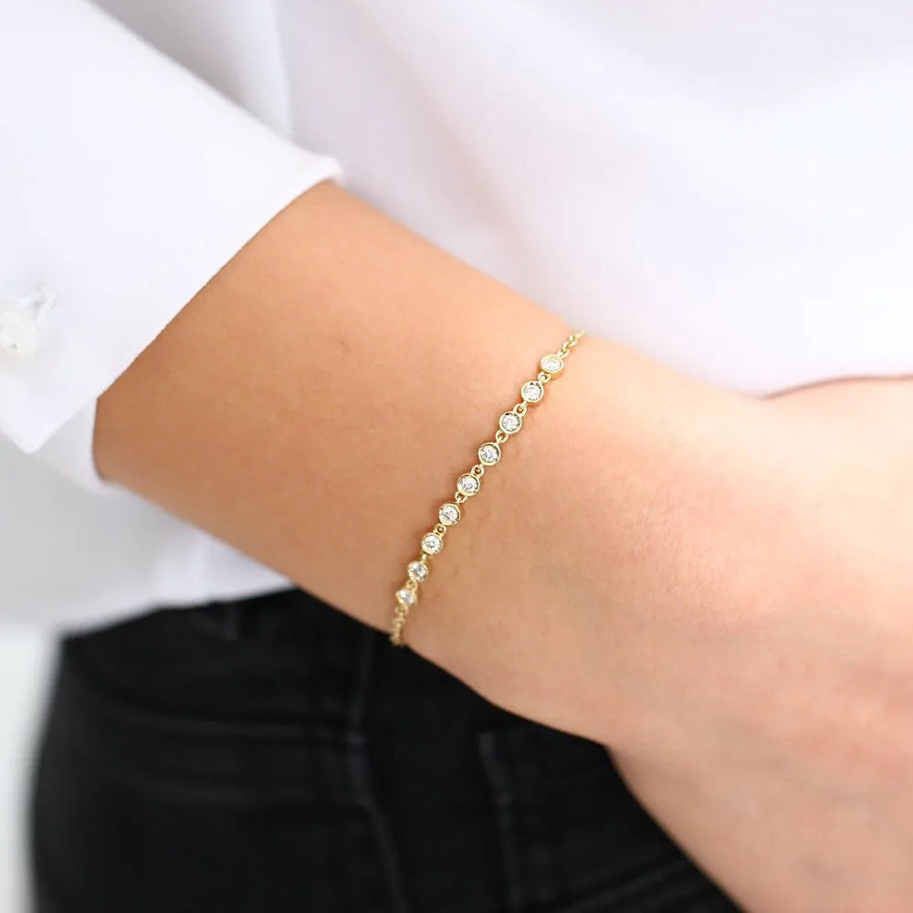 14K Solid Gold Round Diamond Bezel Set Bracelet 0.50 Carat