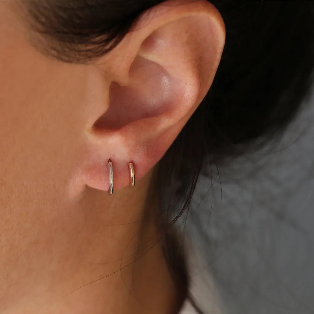 14k Solid Gold Plain Mini Small Huggie Hoop Earrings