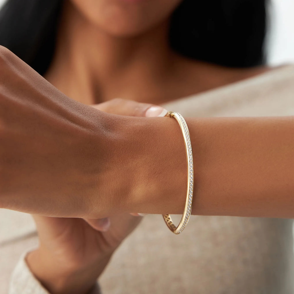 14K Solid Gold 1.00 CTW Round Diamond Dome Bangle