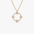 14K Solid Gold 0.32 CTW Round Diamond Clover Circle Necklace