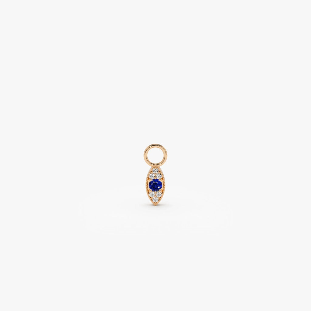 14k Solid Gold Diamond Evil Eye Hoop Charm for Earrings 0.06 ctw