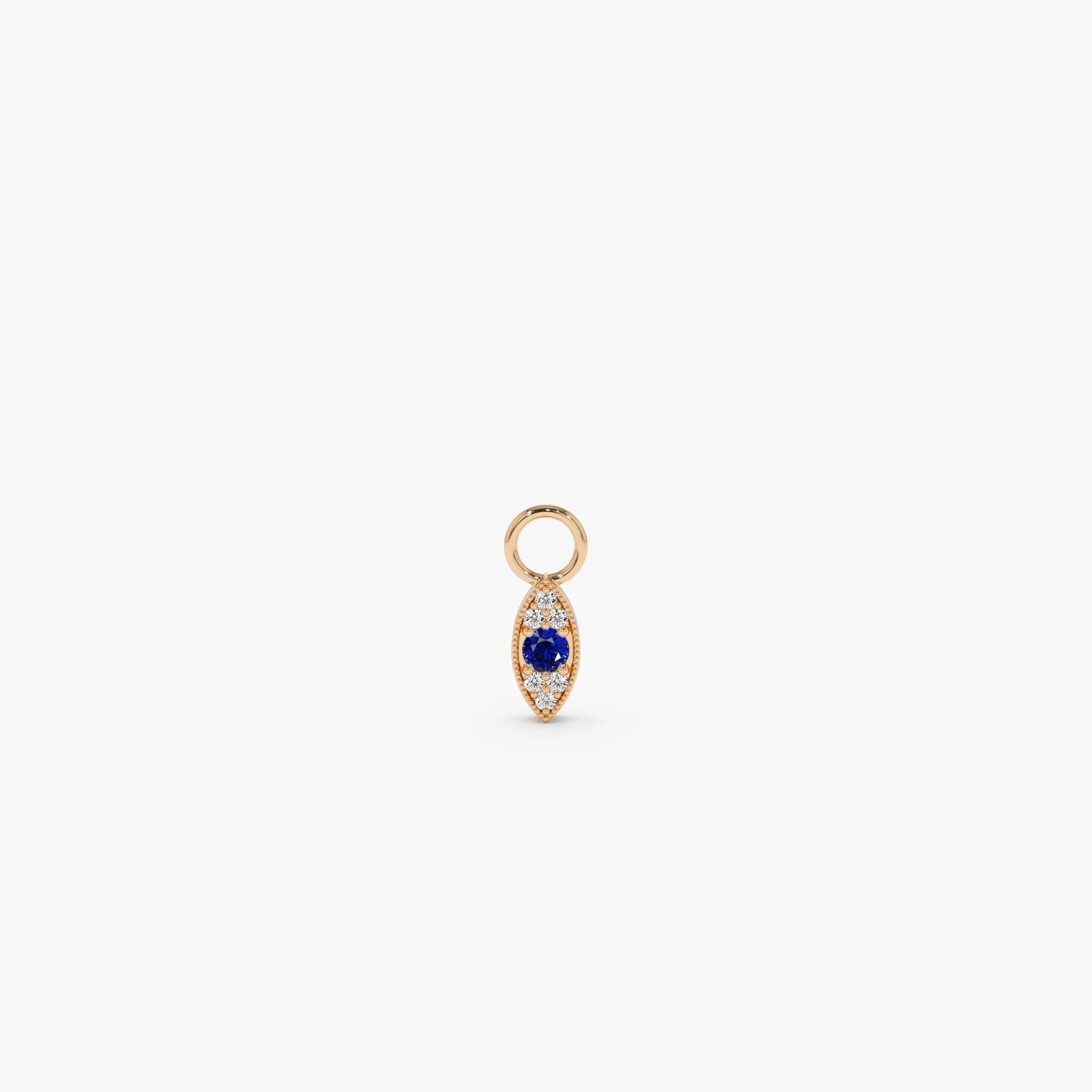14k Solid Gold Diamond Evil Eye Hoop Charm for Earrings 0.06 ctw
