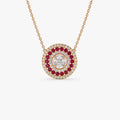 14k Solid Gold Ruby and Diamond Round Princess Marquise Illusion Medallion Necklace 0.75 Carat