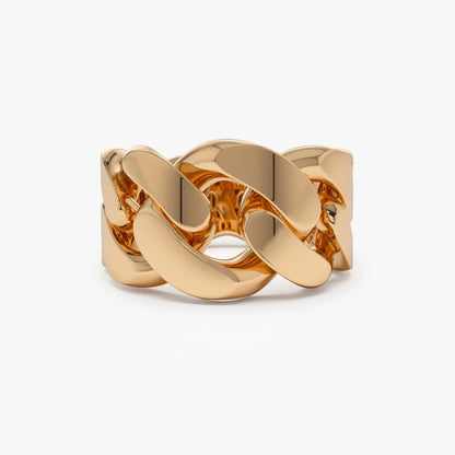 14k Solid Gold Chunky Cuban Curb Chain Link Graduated Statement Ring