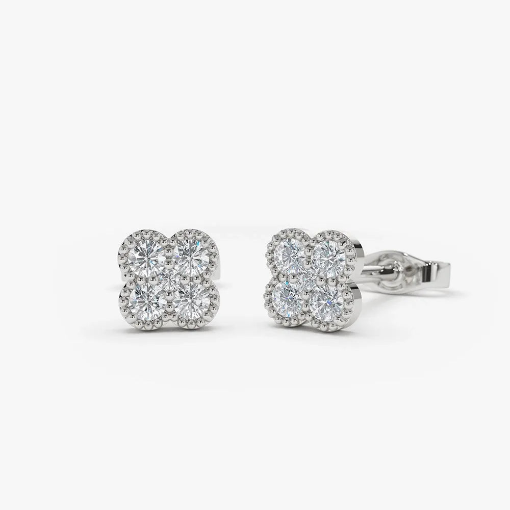 14k Gold Diamond Round Cut Cluster Floral Stud Earrings 0.33 ctw