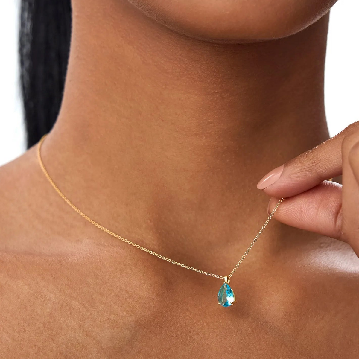 14k Solid Gold London Blue Topaz Pear Shaped Solitaire Necklace 0.80 Carat