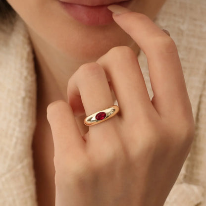 14k Gold Ruby Oval Cut Flush Set Dome Ring 0.49 ctw