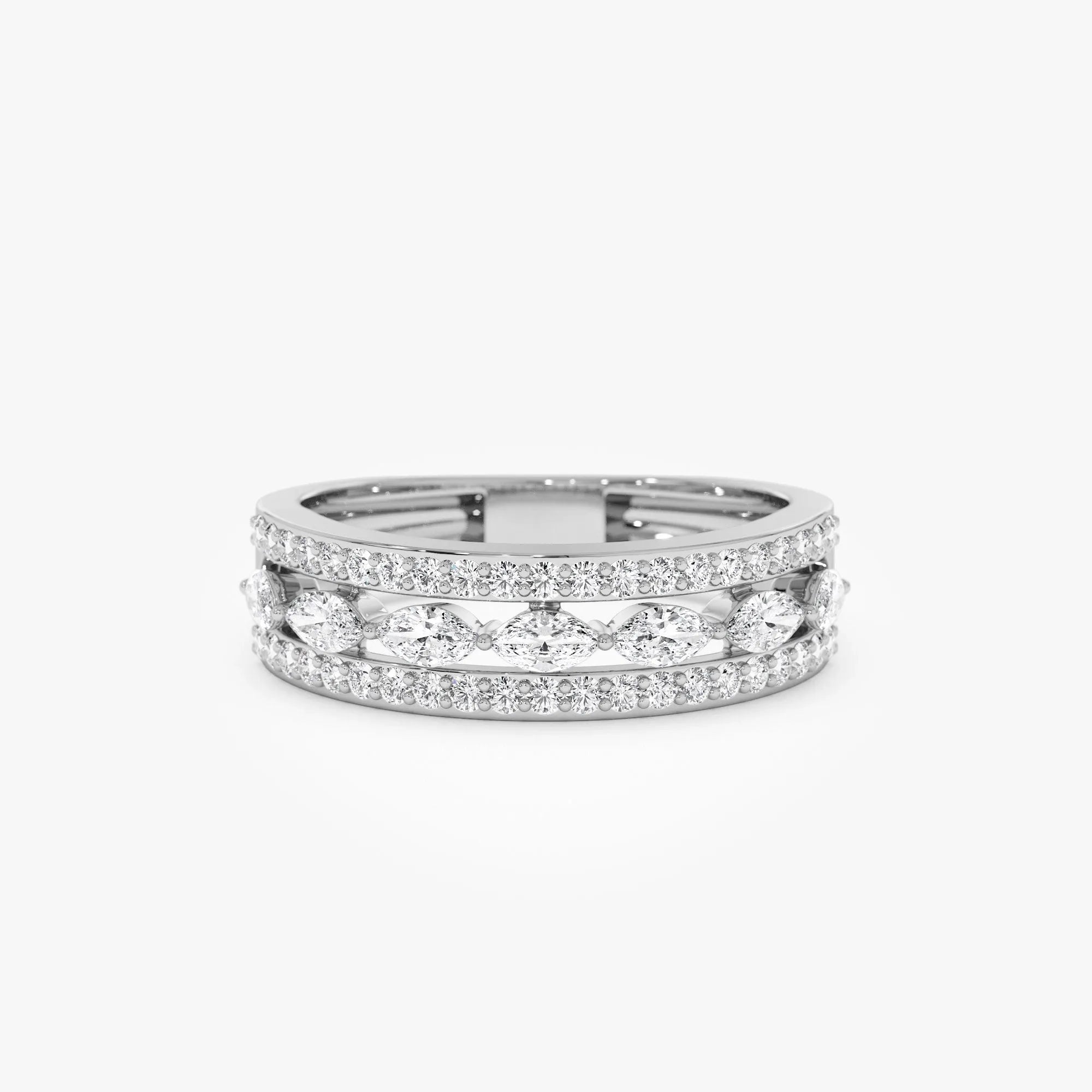 14k Solid Gold Marquise and Round Diamond 0.61 Carat Multi Band Ring