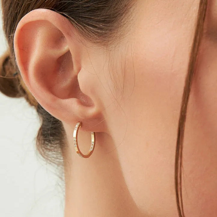 14k Gold Diamond Round Cut Inside Out Hoop Earrings 0.36 ctw