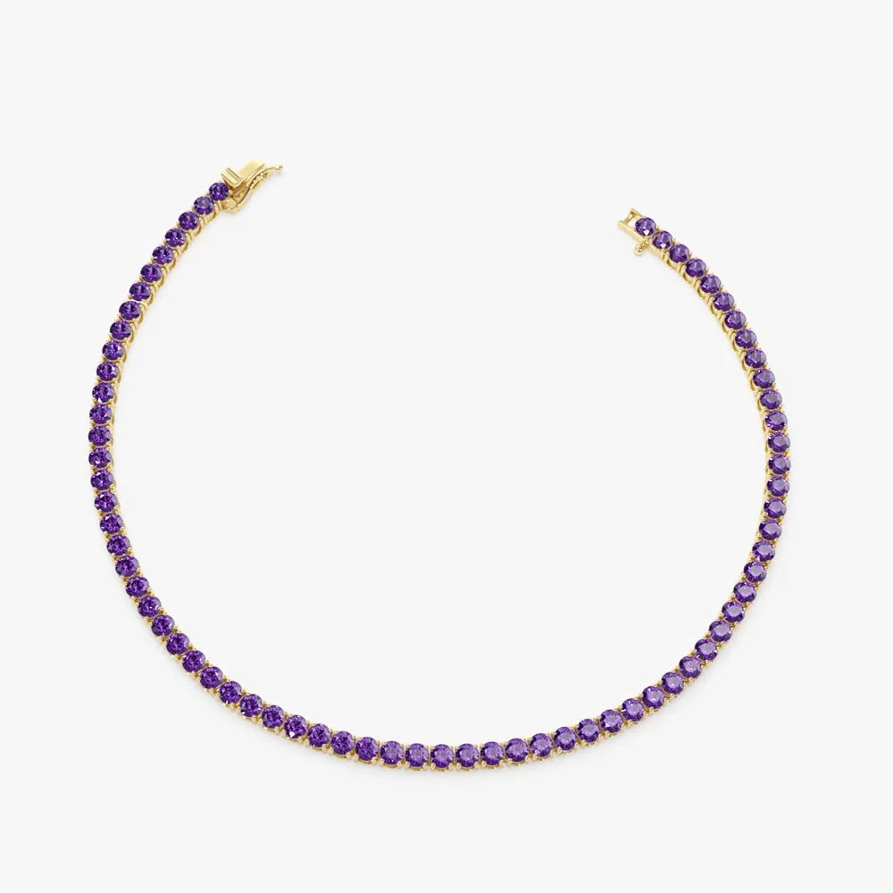 14k Gold Round Amethyst 4 Prong Tennis Bracelet