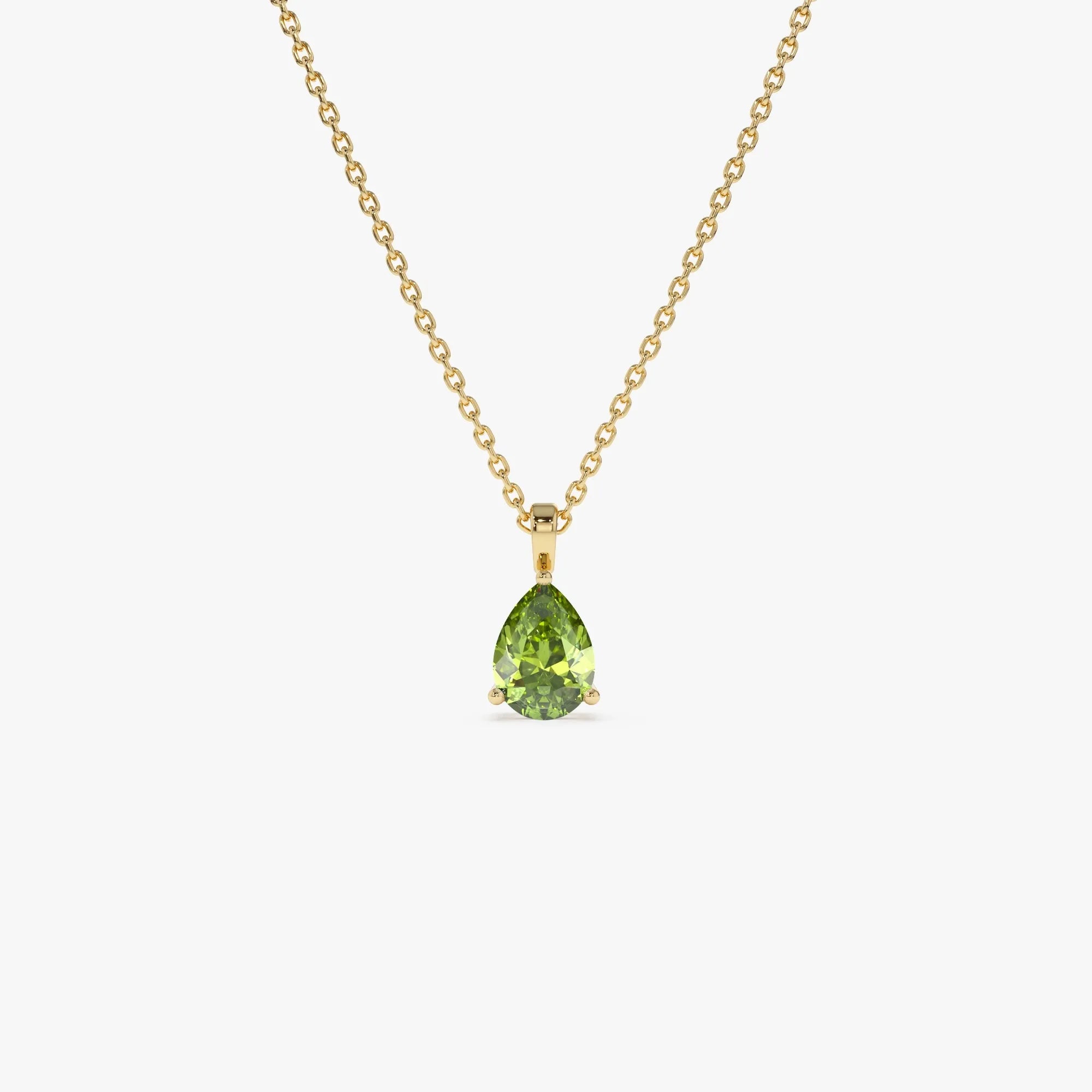14k Solid Gold Peridot Pear Shaped Solitaire Necklace 0.65 Carat