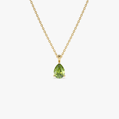 14k Solid Gold Peridot Pear Shaped Solitaire Necklace 0.65 Carat
