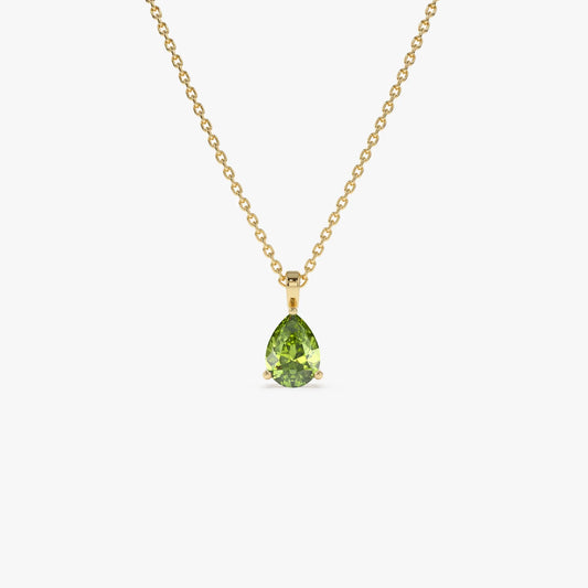 14k Solid Gold Peridot Pear Shaped Solitaire Necklace 0.65 Carat