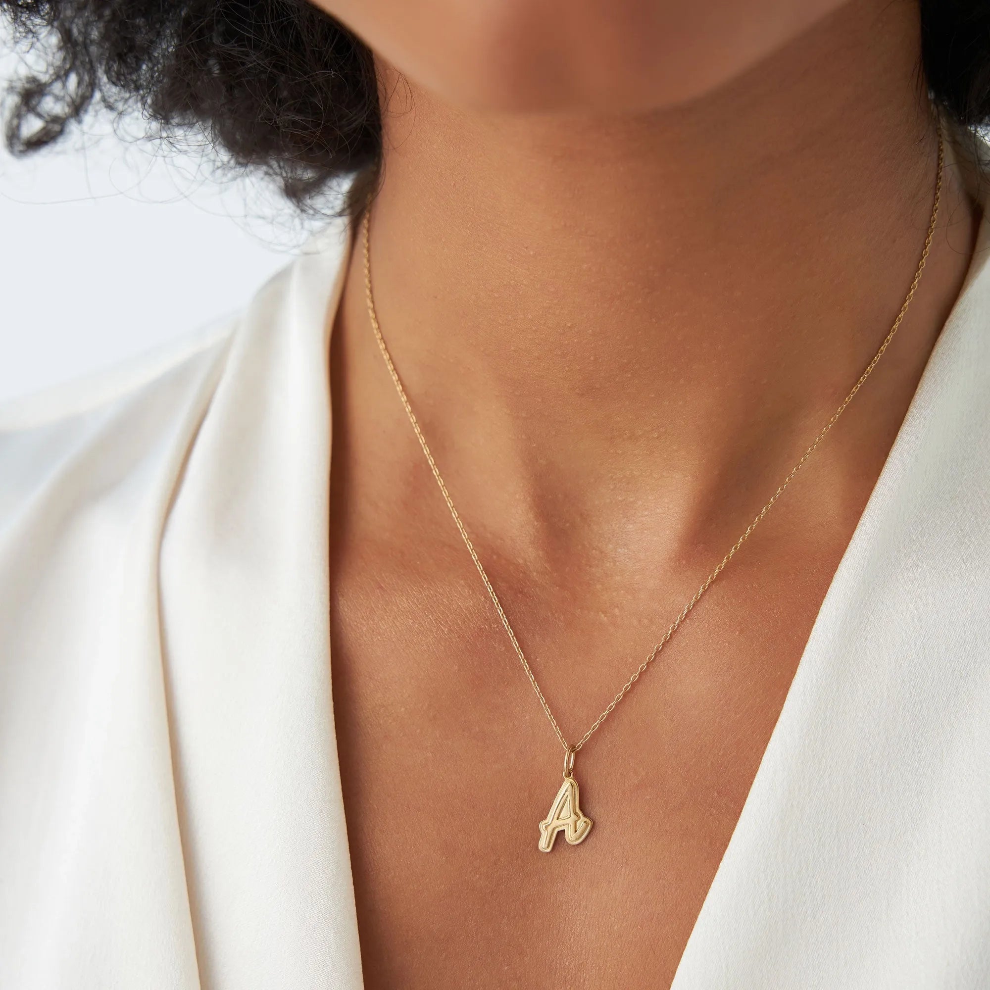 14k Solid Gold 3D Layered Script Font Initial Pendant Necklace
