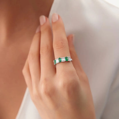 14K Solid Gold Oval Emerald and Baguette Round Diamond Ring 1.43 CTW Handcrafted Jewelry