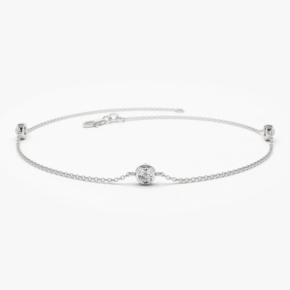 14K Solid Gold 0.30 CTW Round Diamond Three Stone Bezel Set Bracelet