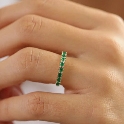 14K Solid Gold Princess Cut Emerald and Baguette Diamond Ring 0.73 CTW Handcrafted Jewelry