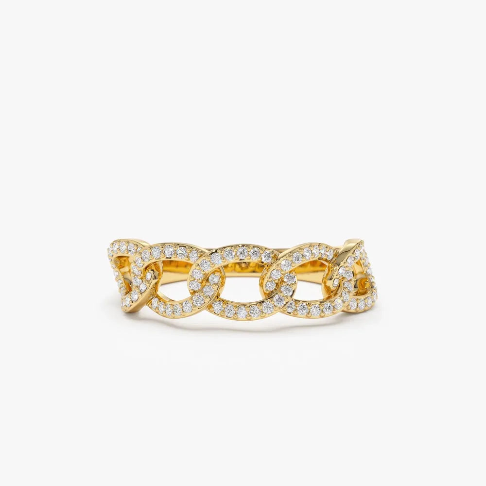 14k Gold Round Diamond Curb Link Pave Ring 0.28 Carat