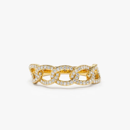 14k Gold Round Diamond Curb Link Pave Ring 0.28 Carat