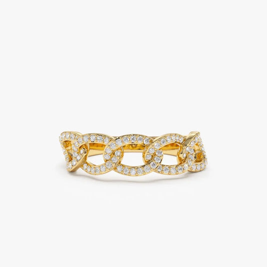 14k Gold Round Diamond Curb Link Pave Ring 0.28 Carat