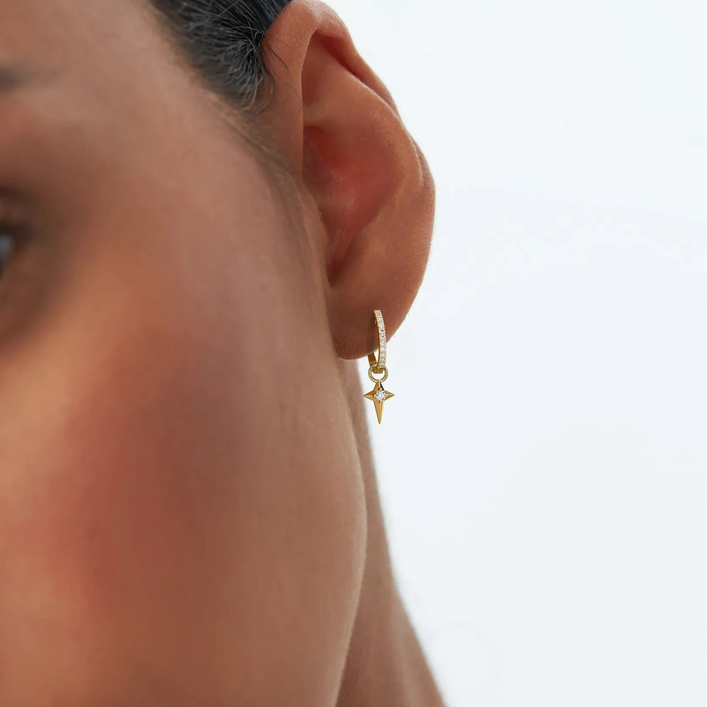 14k Gold Diamond North Star Hoop Earring Charm 0.03 ctw