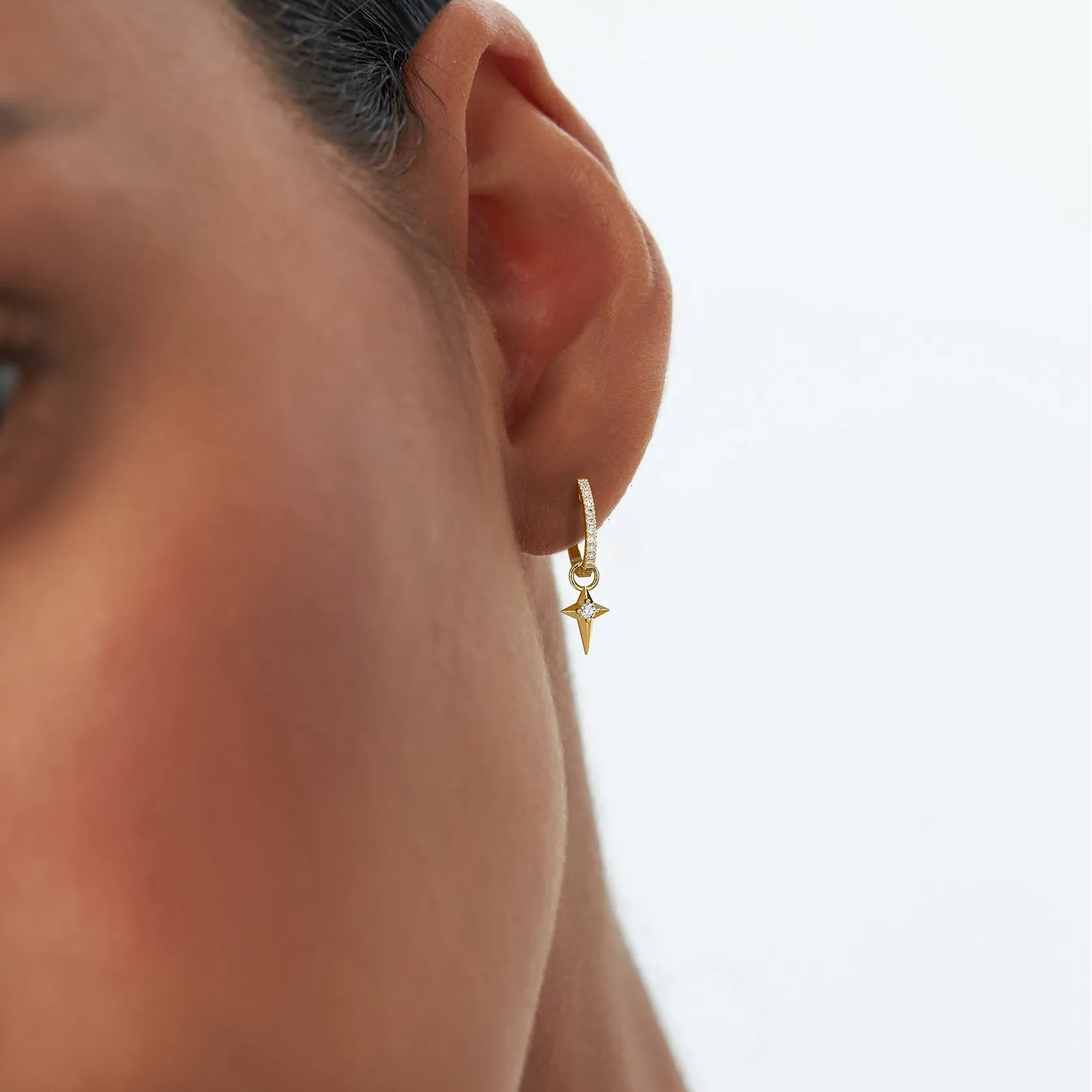 14k Gold Diamond North Star Hoop Earring Charm 0.03 ctw