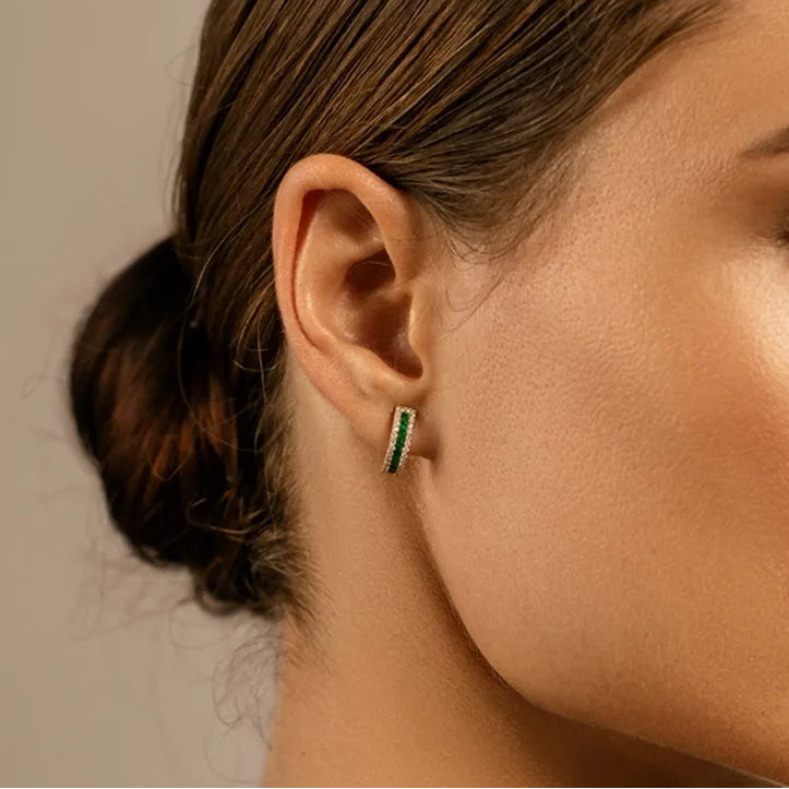 14k Solid Gold Round Emerald and Diamond Hoop Earrings 0.82 ctw