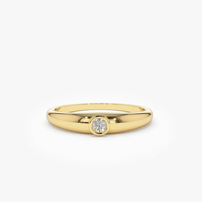 14k Solid Gold 0.07ctw Round Cut Diamond Dome Bezel Set Ring