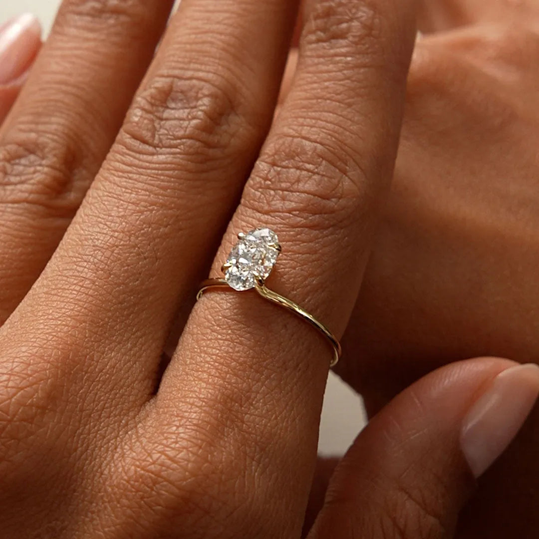 14k Gold 1.00 Carat Lab Grown Diamond Oval Elevated Basket Solitaire Ring