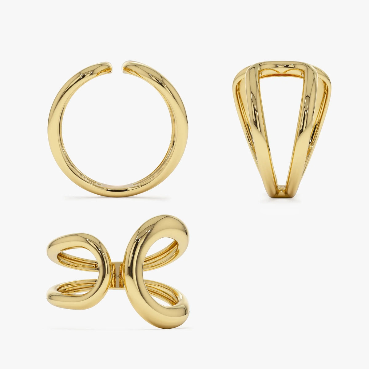 14k Solid Gold Bold Graduated Wide Band Statement Ring