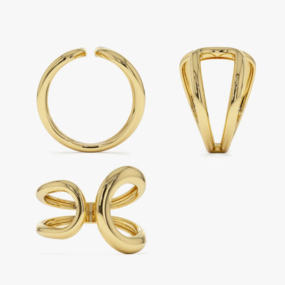 14k Solid Gold Bold Graduated Wide Band Statement Ring